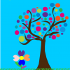 fiore multicolor con albero che ha le foglie di tutti i colori
